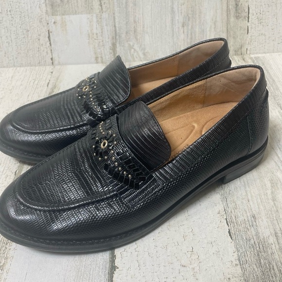 Brioso Frisco Lizard Embossed Leather Loafers Black size 8 Comfort Studded - Picture 5 of 7